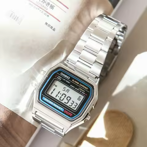 Casio A158WA-1D Retro Classic Small Square Watch with Digital Display Multi functional Sports Waterp