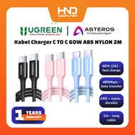 UGREEN CABLE Data Charger CABLE C TO C 60W ABS NYLON 2 Meter Black/Pink/Blue65245/65246/65247