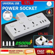 UK Plug 6in1 2500W LED Light Universal 3 Pin Adapter Power Socket T Adapter USB Ports Fire Protector Socket Outlet Plug Converter Soket Palam 插座