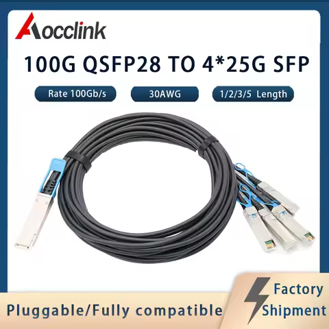 100G DAC QSFP28 TO 4*25G SFP28 Optical Cable; 1 M, 2 M, 3 M, 5 M, 7M, Direct Attach Passive Copper S