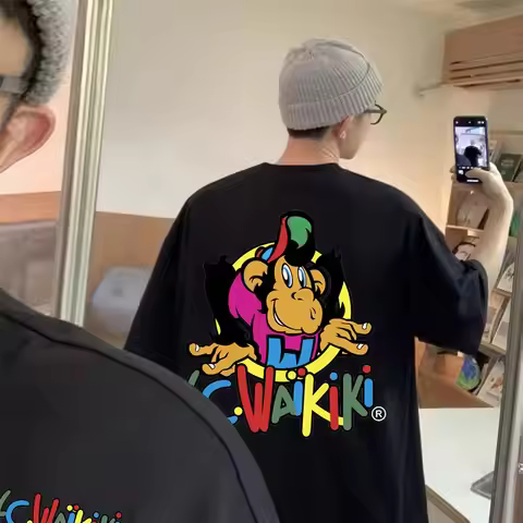 Monkey Graphic Tshirt Man T-shirts Lc Waikiki Monkey Double Sided Print T Shirts Tops Men Women Fash