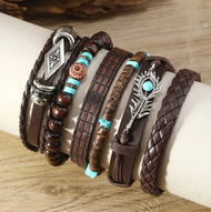 Gelang Etnik Set 6 in 1 / Gelang Kulit Punk Set 6in1 / Gelang Lilit Pria Isi 6 Motif Hip Hop Punk Ro