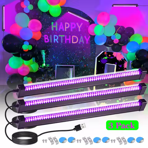 UV LED Black Light Tube 15.6 inches/42 cm Magnetic, 3 Lighting Modes for Glow Party, Christmas, Body
