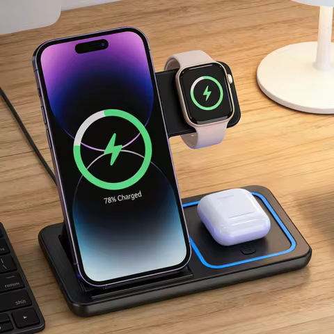 15W LED Fast Wireless Charger Stand 3 in 1 Foldable Charging Station For iPhone 17-11 Apple Watch 9 