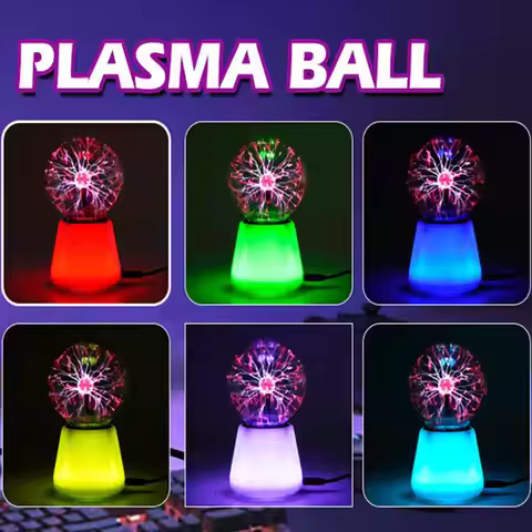 Plasma Ball Lamp Interactive Touch Lightning Globe Fun Lamp USB Powered 7 Color Changing Lights Mood