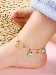 1 pieza Pulsera de tobillo en forma de paraguas, con colgante de mariposa y flor de arcoiris de colores para niños