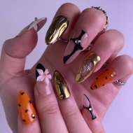 10PCS Women Press On Nails Nails Press On Almond Nail Tips With Nail Glue & Nail Tools French Tip Go