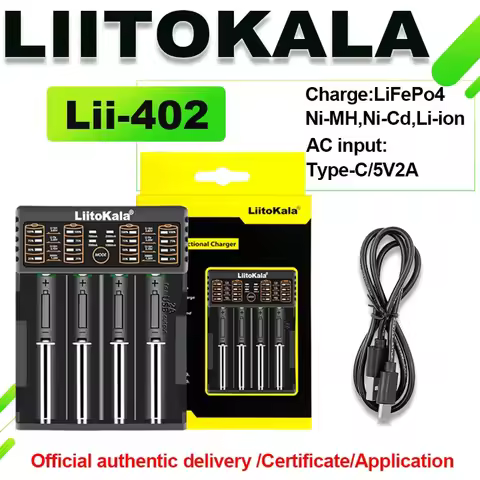 LiitoKala Lii-402 3.7V 3.85V Li ion 1.2V Ni MH 3.2V LiFePO4 rechargeable 0.5A 1.0A 2.0A Smart Charge