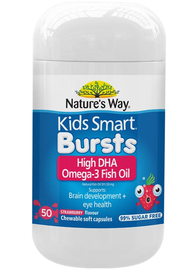 Nature’s Way Kids Smart Omega-3 Fish Oil สตอเบอรรี่ 50 แคปซูล  โอเมก้า วิตามินเด็ก สายตา น้ำมันปลา dha . .