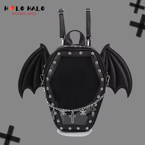 Bat Wings Ita Backpack Enamel Pin Display Shoulder Bag Goth Pin Collector Female Small Clear School 