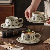 Retro Style Ceramic Coffee Cup Saucer Set Creative Household Breakfast Cup Mug High-value Office Wat