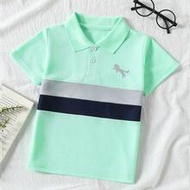 4-12 Years Old Boys' Summer Polo Shirt, Casual Lightweight Patchwork King Print Short Sleeve T-Shirt