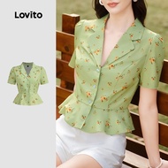 Lovito Casual Blouse French Lazy Style Button Spring/summer Green Blouse for Women L150AD1632 Lovito