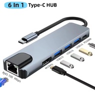 Type-C Dock 6-in-1 Gigabit Ethernet LAN USB C Hub Multiport USB 3.0 Splitter 4K HDMI Adapter 1000Mbp