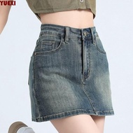 YUEXI High Waist a-line Skirt, Includes Shorts Pants Two Pocket Denim Shorts Skirt Women, Wide Leg S