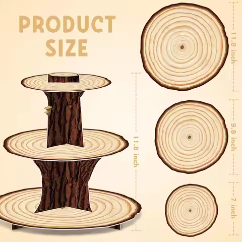 Wooden Cupcake Stand Decoration 3 Tier Western Party Cake Holder Woodland Baby Shower Rustic Wood Cu