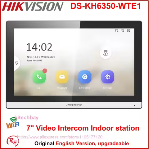 Hikvision Original DS-KH6350-WTE1 Indoor Station Monitor 7-inch Colorful Touch Screen 2-Way Talk Ope