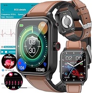 ECG Smart Watch Blood Sugar, Blood Glucose Smart Watch Bluetooth Calling,1.91" ECG+PPG Fitness Tracker with Body Temperature, Heart Rate Blood Pressure Monitor for Android Ios,Brown