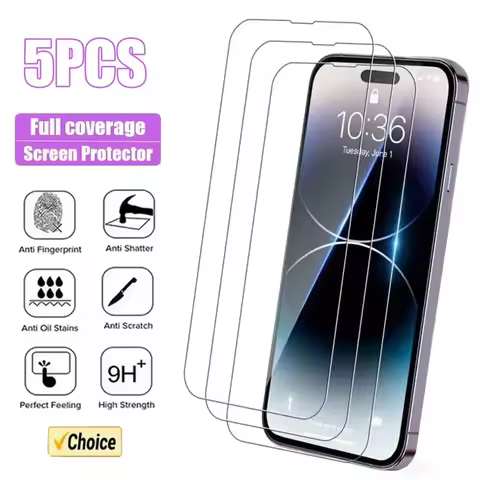 5Pcs Full Tempered Glass for iPhone 13 15 16 14 11 12 Pro Max 13 Mini Screen Protector on for iPhone