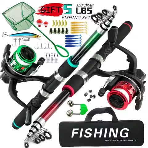 Kids Fishing Rod Reel Combo 1 8m with Soft Bait Landing Net Complete Fishing Gear