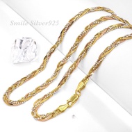 สร้อยคอเงินแท้ 92.5% Italy ชุบ 3 กษัตริย์ ลายSnake ตัดเหลี่ยมเงา + ไข่ปลาถักเปีย