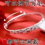 silver bracelet 银手镯  Bracelet Gift  仿银手镯镀纯银手镯女S999银饰银手镯老人手镯奶奶礼物银手镯素圈   现货  8/25