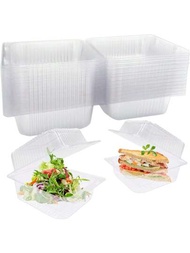 50個裝透明塑料方形活蓋食品容器，帶蓋即棄外帶食品盒，適用於甜點、蛋糕、曲奇、義大利麵、三明治等