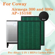 2PCS Replacement for Coway airmega 300 / 300S AP-1515H air purifier，Compatible 2 IN 1 HEPA and Activ