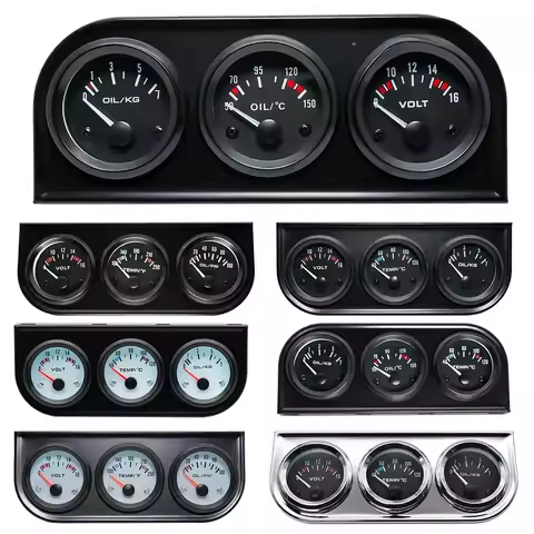 52MM 3 In 1 Oil Pressure Gauge + Volt meter + water temp gauge Kit Volt meter with sensor Oil Temper