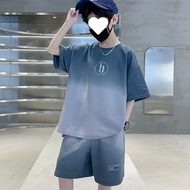 Boys Handsome Gradient Sports Suit Medium Big Boy Handsome Boy T-Shirt Shorts Two-Piece Suit #3.2