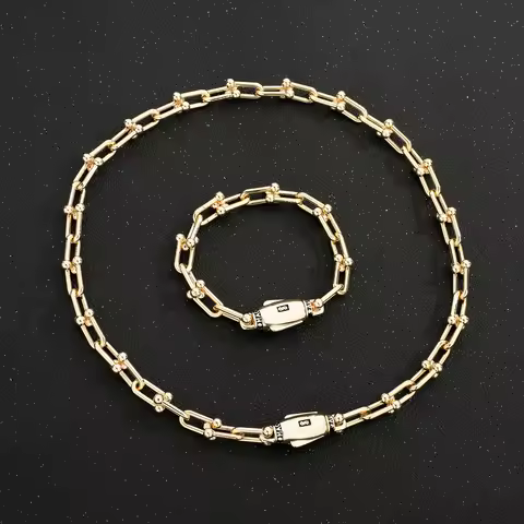 New Monaco necklace 14K gold-plated paper clip chain Cuban chain suitable for men and women rectangu