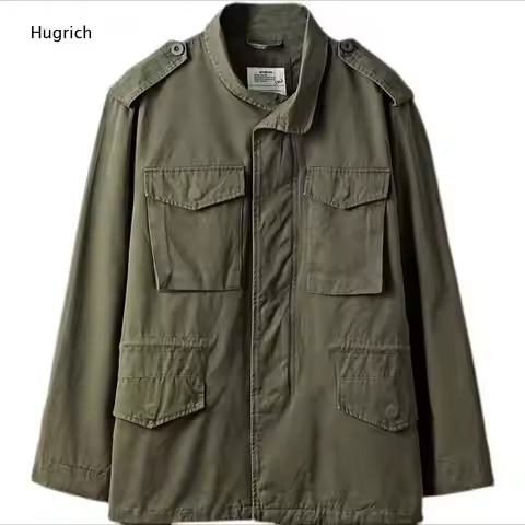 Army Green Epaulet Multi Pocket Military Field Jacket Mens Vintage Outdoor Safari Cargo Coat