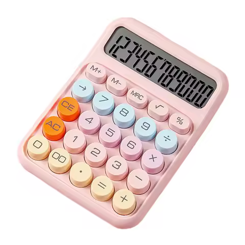 Mechanical Calculator 12 Digit Large LCD Display Big Round Button Cute Candy Colored Calculator Suit