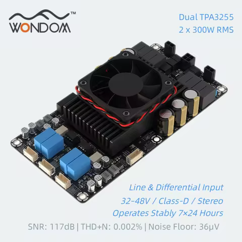 WONDOM AAM8 TPA3255 2x300W Class-D Stereo Power Amplifier Board 32-48V DC High Power Audio Amplifier