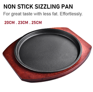 【Free: 1 x Wooden Base】Sizzling Cast Iron Hot Steak Plate Grill Pan / Kuali Besi