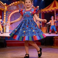 Scary Movie Vampire Dress Up Costume Kids Chucky Printed Dress+Sticker Headwear For Girls Horror Hal