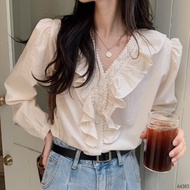 Women's long-sleeved ruffle shirt A4363