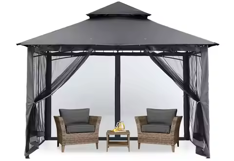 Outdoor Garden Gazebo for Patios with Stable Steel Frame and Netting Walls (9x9,Dark Gray), Customiz