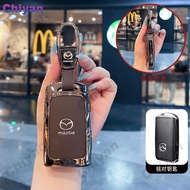 Genuine Leather Zinc Alloy Car Key Fob Case Cover Accessories Chain For Mazda 2 3 6 CX30 CX3 CX5 CX5