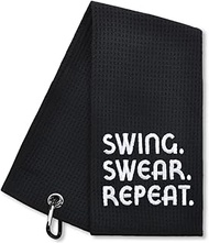 GRM001-Hafhue Swing Swear Repeat Funny Embroidered Golf Towels for Golf Bags with Clip Golf Gifts for Men or Women Golf Accessories for Men or Women Birthday Gifts for Golf Fan