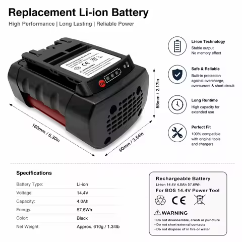 2026 New Plug-and-Play 36V Replacement Battery, Stable Output for Bosch 36V Drill Driver, Rotary Ham