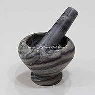 Stones And Homes Indian Grey Mortar and Pestle Set Large Bowl Marble Pill Crusher Herbs Spice Grinder for Kitchen and Home 4 Inch Polished Decorative Round Spices Masher Stone Grinder - (10 x 8 cm)