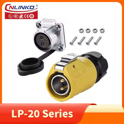 Cnlinko LP20 Industrial M20 Extension Cable 2Pin Male Female AC 500Volt 20A Heavy Duty Replacement P