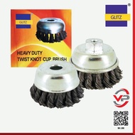 GLITZ HEAVY DUTY TWIST KNOT CUP BRUSH - STEEL / BRASS COATED WIRE 0.3 / FOR ANGLE GRINDER / GL-TK75 