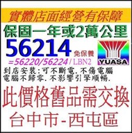 湯淺 YUASA 免加水汽車電池 LBN2 56214 62AH 低身 =56220 LN2 56224 適用55566