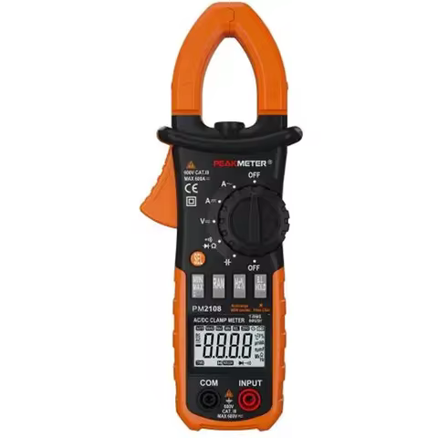 PEAKMETER PM2108 6600 Counts AC DC Mini Digital Clamp True RMS IN RUSH Current Resistance Capacitanc