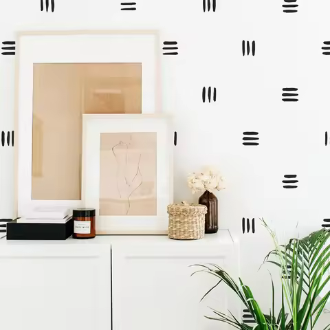 42Pcs Boho Scandinavian Line Pattern Wall Sticker Baby Nursery Kids Room Line Polk Dot Wall Decal Be