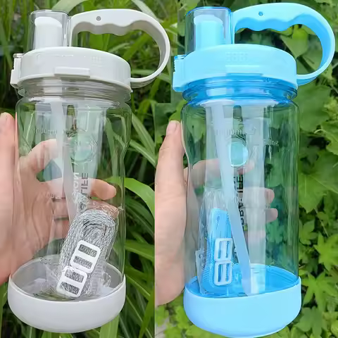 5 Color Transparent Anti Drop 1000ml Healthy Life Clover Nutrition Plastic Portable Straw Water Bott
