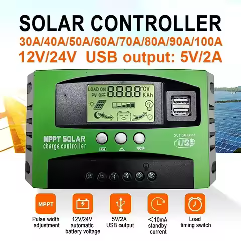 30A/40A/50A/60A/80A/100A Solar Panel Controller 2 USB LCD Display MPPT Automatic Focus Solar Panel C