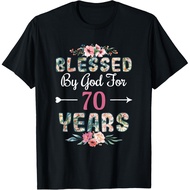 Men's cotton T-shirt 70th Birthday Man Woman Blessed by god for 70 years T-Shirt Fast Shipping 4XL ,